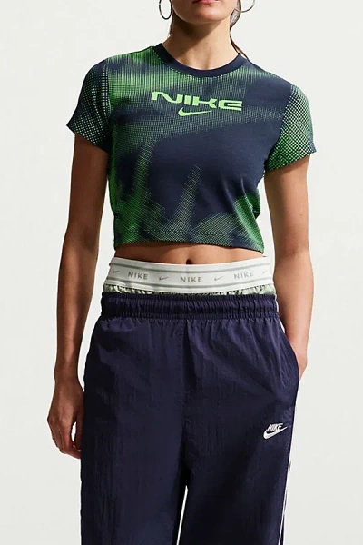 Nike Sportswear Chill Knit Graphic Crop Tee In Midnight Navy, Women's At Urban Outfitters In Blue