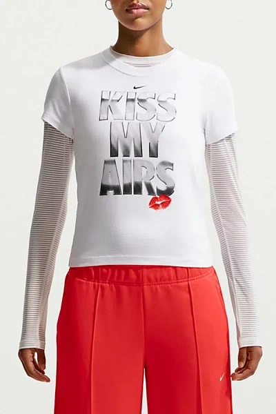 Nike Sportswear Chill Knit Kiss My Airs Graphic Cropped Tee In White, Women's At Urban Outfitters