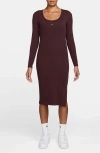 Nike Sportswear Chill Knit Long Sleeve Body-con Dress In Burgundy