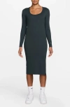 Nike Sportswear Chill Knit Long Sleeve Body-con Dress In Green