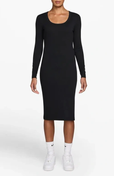 Nike Sportswear Chill Knit Long Sleeve Body-con Dress In Brown