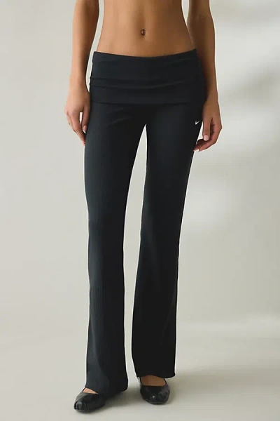 Nike Sportswear Chill Knit Mini-rib Foldover Flared Legging Pant In Black/sail, Women's At Urban Outfitte In Multi
