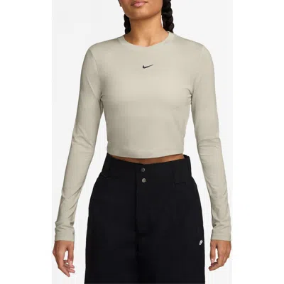 Nike Sportswear Chill Knit Slim Long Sleeve Crop T-shirt In Neutral