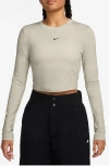 Nike Sportswear Chill Knit Slim Long Sleeve Crop T-shirt In Neutral