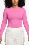 Nike Sportswear Chill Knit Slim Long Sleeve Crop T-shirt In Pink