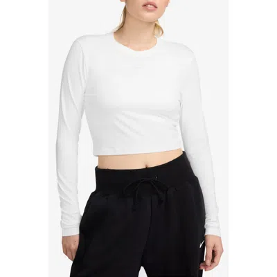 Nike Sportswear Chill Knit Slim Long Sleeve Crop T-shirt In White/white