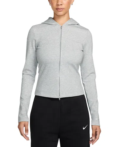 Nike Sportswear Chill Knit Slim Long Sleeve Full Zip Top In Gray