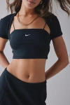 Nike Sportswear Chill Knit Tight Cropped Mini-rib 2-in-1 Top In Black, Women's At Urban Outfitters