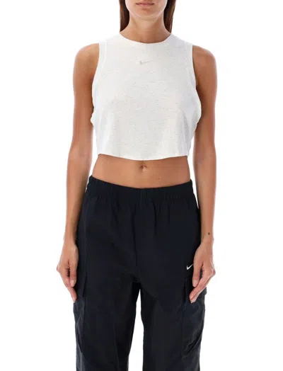 Nike W Nsw Chill Knit Mock-neck Ribbed Cropped Tank "brown" In White