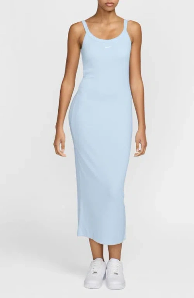 Nike Sportswear Chill Knit Tight Rib Midi Dress In Blue Tint/sail