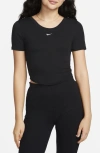 Nike Women's  Sportswear Chill Knit Tight Scoop-back Short-sleeve Mini-rib Top In Black/ Sail