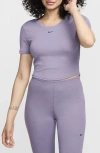 Nike Women's  Sportswear Chill Knit Tight Scoop-back Short-sleeve Mini-rib Top In Daybreak/ Black
