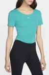 Nike Women's  Sportswear Chill Knit Tight Scoop-back Short-sleeve Mini-rib Top In Dusty Cactus/ Sail