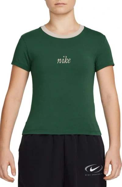 Nike Sportswear Chill Logo Embroidered T-shirt In Gorge Green/light Brown