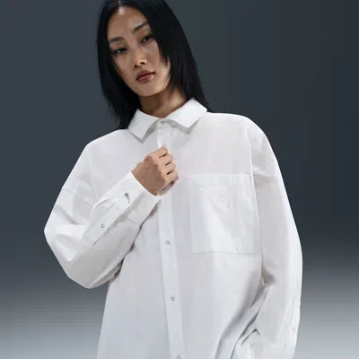 Nike Sportswear Chill Poplin Women's Loose Long-sleeve Button-down Top In White