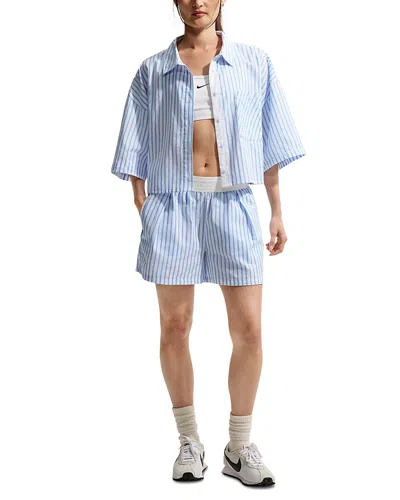 Nike Sportswear Chill Poplin Women's Oversized Striped Top In Blue