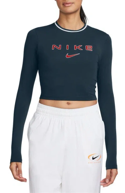 Nike Sportswear Chill Slim Long Sleeve Crop T-shirt In Armory Navy