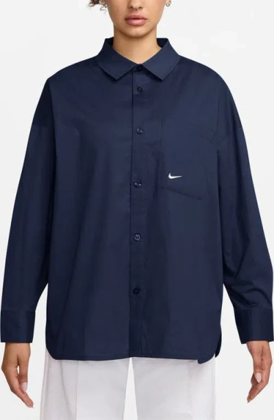 Nike Sportswear Chill Stretch Cotton Poplin Button-up Shirt In Blue