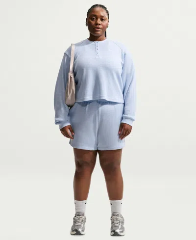 Nike Sportswear Chill Waffle Plus Size Oversized Henley Long-sleeve Top In Blue