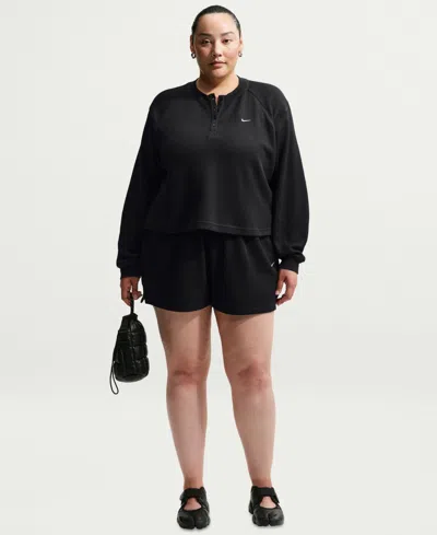 Nike Sportswear Chill Waffle Plus Size Oversized Henley Long-sleeve Top In Black