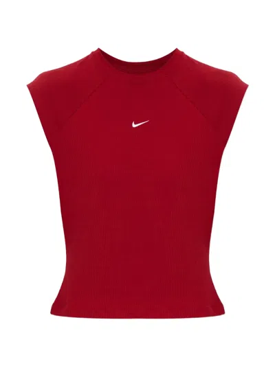 Nike Sportswear Chill-knit Tight Short-sleeve Ribbed Top In Burgundy