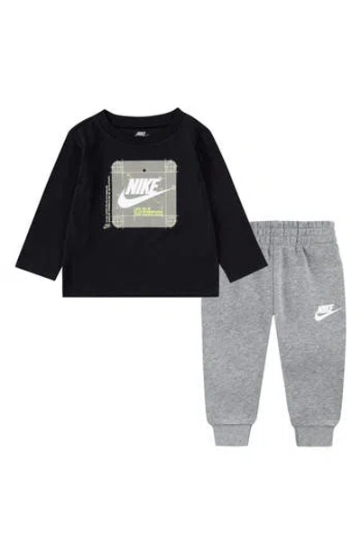 Nike Babies'  Sportswear Club Badge Graphic T-shirt & Joggers Set In Dark Grey Heather