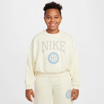 Nike Kids' Women's  Sportswear Club Girls' French Terry Crew-neck Sweatshirt In Coconut Milk/college Grey