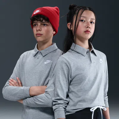 Nike Sportswear Club Big Kids' Knit Long-sleeve Polo In Gray