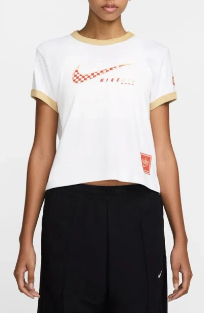 Nike Sportswear Club Checkerboard Swoosh Graphic T-shirt In White