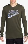 Nike Sportswear Club Disco Fever Long Sleeve Graphic T-shirt In Cargo Khaki