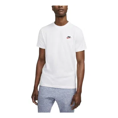 NIKE NIKE SPORTSWEAR CLUB EMBROIDERED LOGO SOLID COLOR ROUND NECK SHORT SLEEVE WHITE