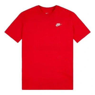 Nike Sportswear Club Embroidered Logo Sports Round Neck Short Sleeve Red