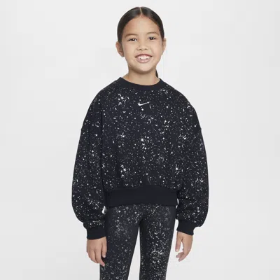 Nike Sportswear Club Fleece Big Kids' (girls') Crew-neck Sweatshirt In Black/metallic Silver