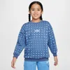 Nike Sportswear Club Fleece Big Kids' (girls') Oversized Crew-neck Sweatshirt In Diffused Blue/white
