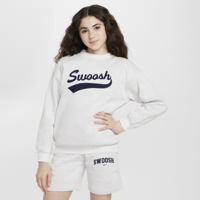 Nike Sportswear Club Fleece Big Kids' (girls') Oversized Crew-neck Sweatshirt In White