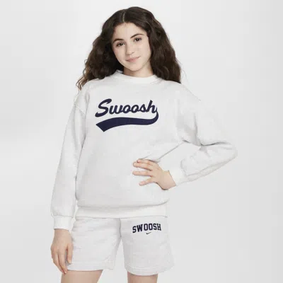 Nike Sportswear Club Fleece Big Kids' (girls') Oversized Crew-neck Sweatshirt In Brown