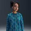 Nike Sportswear Club Fleece Big Kids' (girls') Oversized Printed Crewneck Sweatshirt In Blue
