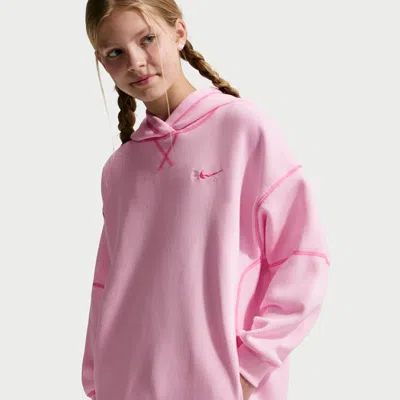 Nike Sportswear Club Fleece Big Kids' (girls') Oversized Pullover Hoodie In Pink