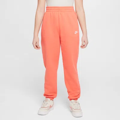 Nike Sportswear Club Fleece Big Kids' Loose Pants In Magic Ember/magic Ember/white