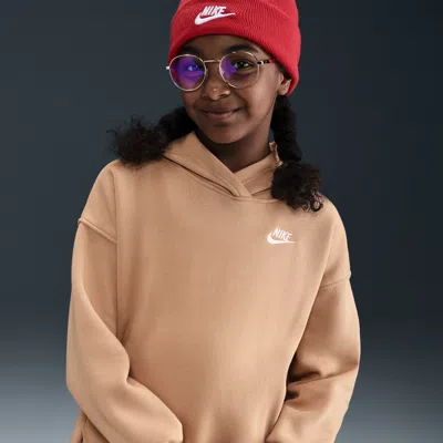 Nike Sportswear Club Fleece Big Kids' Oversized Pullover Hoodie In Brown