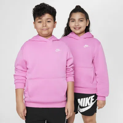 Nike Sportswear Club Fleece Big Kids' Pullover Hoodie (extended Size) In Pink