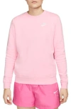 Nike Sportswear Club Fleece Crewneck Sweatshirt In Med Soft Pink/white