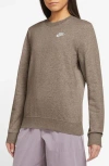Nike Sportswear Club Fleece Crewneck Sweatshirt In Mink Brown/htr/white