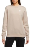 Nike Women's Sportswear Club Fleece Crewneck Sweatshirt In Sanddrift/white