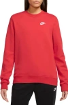 Nike Women's  Sportswear Club Fleece Crew-neck Sweatshirt In University Red/white
