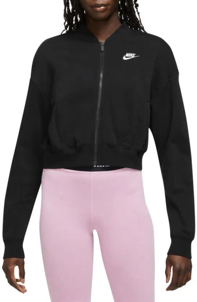 Nike Sportswear Club Fleece Crop Full-zip Jacket In 010black/ White