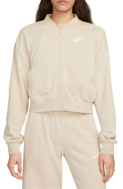 Nike Sportswear Club Fleece Crop Full-zip Jacket In Sanddrift/ White