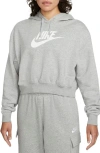 Nike Sportswear Club Fleece Crop Hoodie Sweatshirt In Dk Grey Heather/ White