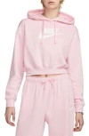 Nike Sportswear Club Fleece Crop Hoodie Sweatshirt In Soft Pink/ White