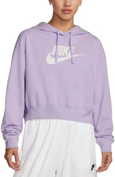Nike Sportswear Club Fleece Crop Hoodie Sweatshirt In Violet Mist/white